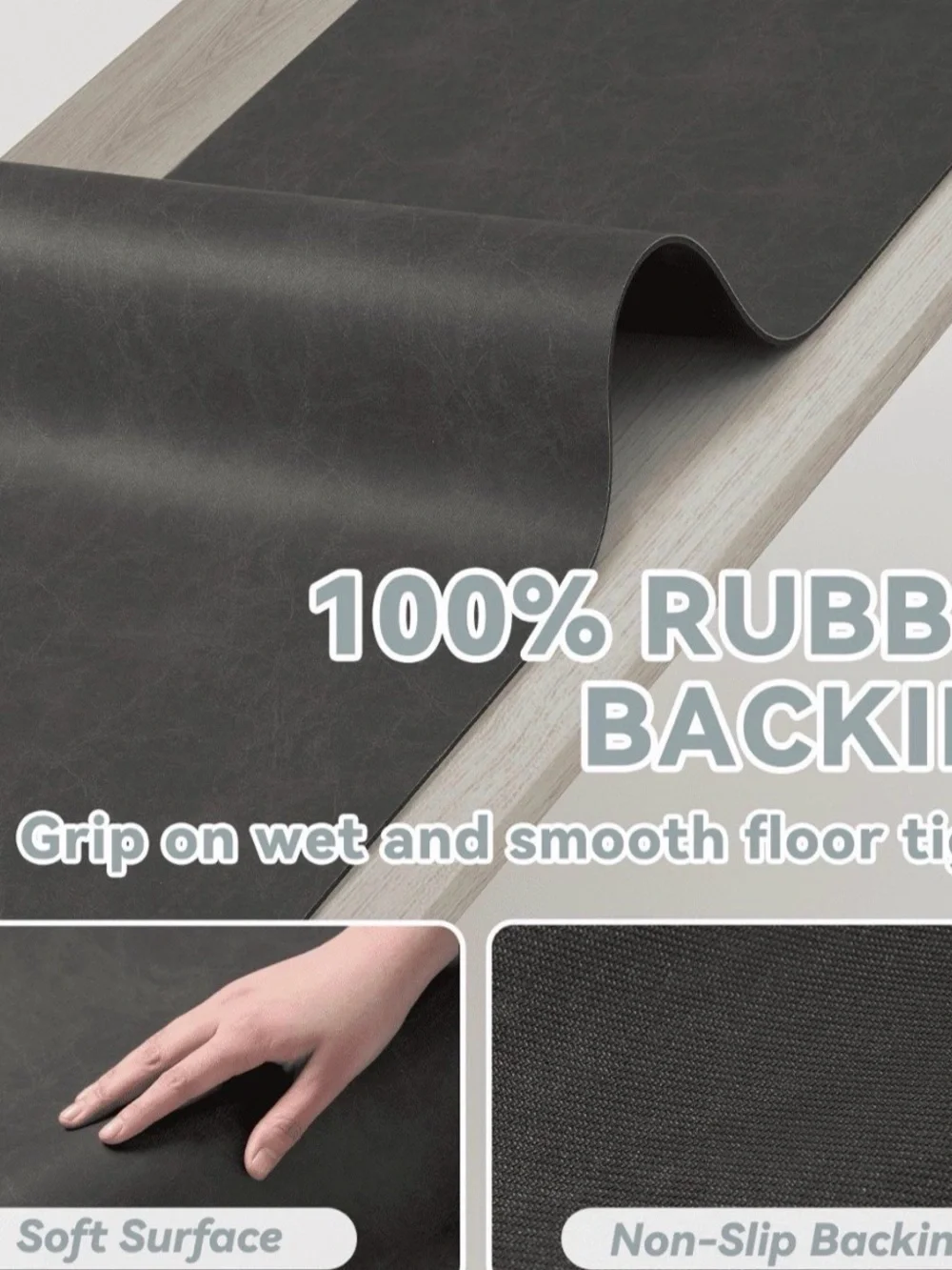 Vunate Fast-Drying Rubber Bath Mat 16” x 24” – Non-Slip, Super Absorbent – Black